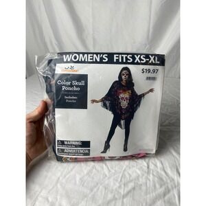Women's Color Skull‎ Poncho Costume Celebrate! Halloween XS-XL